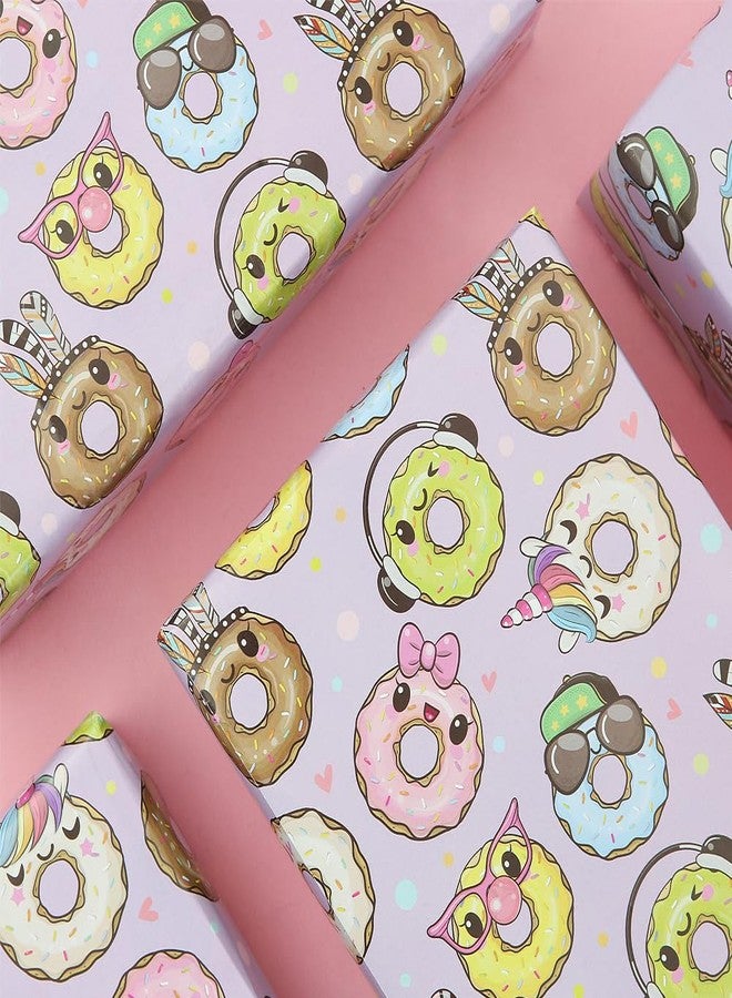 Geluode Donuts Wrapping Paper,Colorful Funny Gift Wrap Paper 4 Folded Sheets,Donuts Pink Cute Animal Expressions Pattern Candy Sweet Girly Gift Wrapping Paper Wedding Baby Shower 50x70 cm For Kids Boys Girls - Image 5